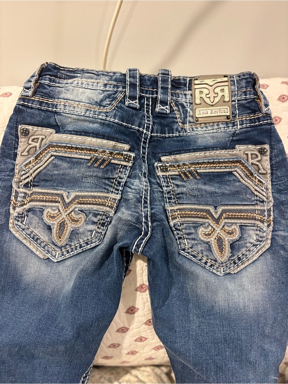 Rock Revival Blue Embroidered Back-Pocket Bootcut Jeans